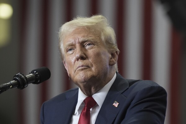 FILE - Republican presidential candidate former President Donald Trump speaks at a campaign rally, Saturday, July 27, 2024, in St. Cloud, Minn. (AP Photo/Alex Brandon, File)