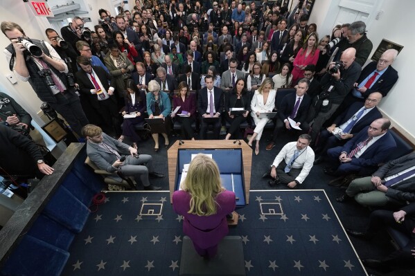 White House press secretary Karoline Leavitt speaks with reporters in the James Brady Press Briefing Room at the White House, Jan. 28, 2025, in Washington. (AP Photo/Alex Brandon, File)