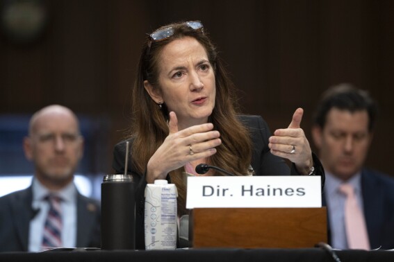 Avril Haines, director of National Intelligence, speaks during the open portion of a hearing of the Senate Armed Services Committee on Capitol Hill, Thursday, May 2, 2024, in Washington. (AP Photo/Mark Schiefelbein)