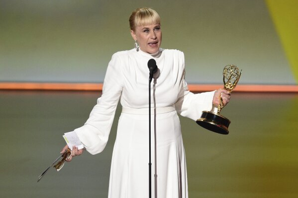 Patricia Arquette accepts the award for outstanding supporting actress in a limited series or movie for "The Act" at the 71st Primetime Emmy Awards on Sunday, Sept. 22, 2019, at the Microsoft Theater in Los Angeles. (Photo by Chris Pizzello/Invision/AP)