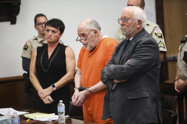 John Dabritz listens as the judge hands down a sentence of life in prison without possibility of parole for the killing of Nevada Highway Patrol Sgt. Ben Jenkins, on Tuesday, Sept. 28, 2021, at the White Pine County Justice Court in Ely, Nev. (Rachel Aston/Las Vegas Review-Journal via AP)