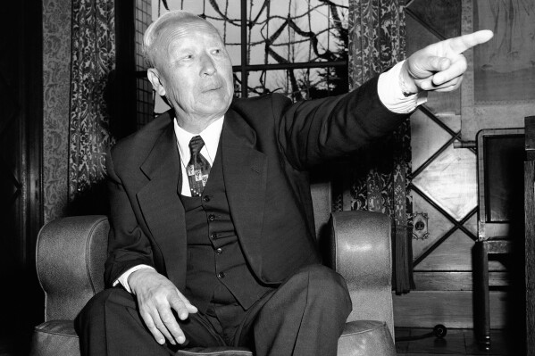 South Korean President Syngman Rhee seated at the presidential house in Seoul on March 17, 1955. (AP Photo / George Sweers, file)
