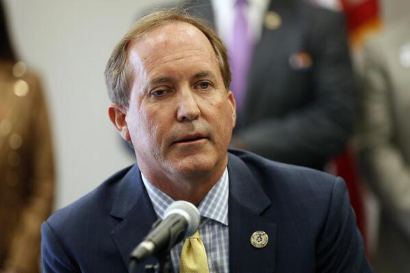 FILE - Republican Texas Attorney General Ken Paxton speaks at the Austin Police Association on Sept. 10, 2020, in Austin, Texas. Paxton faces Texas Land Commissioner George P. Bush in a Republican primary runoff election on Tuesday May 24, 2022. (Jay Janner/Austin American-Statesman via AP, File)