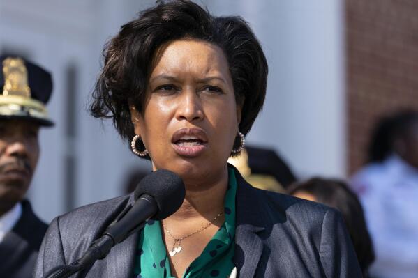 FILE - Washington Mayor Muriel Bowser speaks during a news conference March 15, 2022, in Washington. Bowser announced Thursday, April 7, that she tested positive for COVID-19, saying in a series of messages on Twitter that she was experiencing “mild cold-like” symptoms and would “work at home while following isolation protocols.” (AP Photo/Alex Brandon, File)