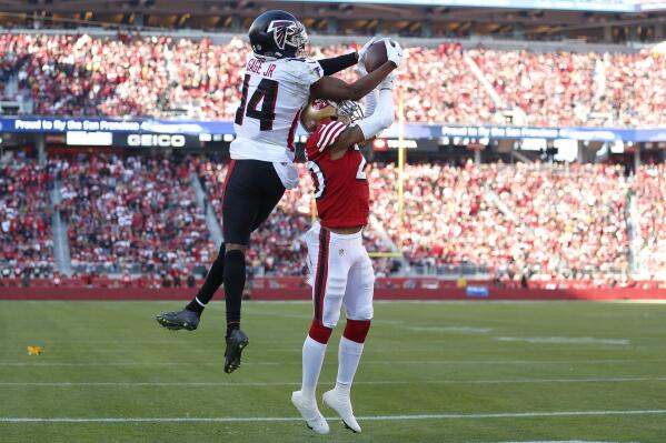 Atlanta Falcons wide receiver Cameron Batson (16) lines up during the first  half of an NFL football game against the Jacksonville Jaguars, Saturday,  Aug. 27, 2022, in Atlanta. The Atlanta Falcons won