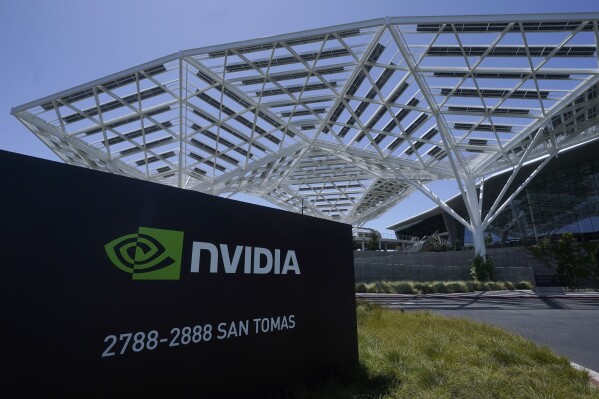 FILE - A Nvidia office building is shown in Santa Clara, Calif., May 31, 2023. Nvidea reports results on Wednesday, Feb. 21, 2024. (AP Photo/Jeff Chiu, File)
