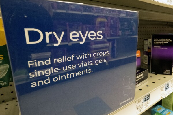 A selection of eye drops line a shelf at a pharmacy in Los Angeles on Tuesday, Dec. 12, 2023. Repeated recalls of eyedrops are drawing new attention to the limited powers U.S. regulators have to oversee medical products made overseas. Unlike prescription drugs, eyedrops and other over-the-counter products don't get preliminary review by the Food and Drug Administration. (AP Photo/Richard Vogel)