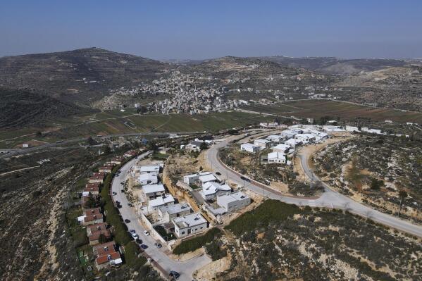 A view of the West Bank Jewish settlement of Eli, Tuesday, Feb. 14, 2023. Israeli's finance minister Bezalel Smotrich on Tuesday brushed off American criticism of new settlement construction in the West Bank and vowed to legalize dozens of wildcat settlement outposts in the occupied territory. (AP Photo/Ariel Schalit)