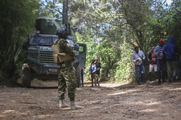 A Kenyan police officer patrols an area in the Kenscoff neighborhood of Port-au-Prince, Haiti, on Feb. 13, 2025. (AP Photo/Odelyn Joseph, File)