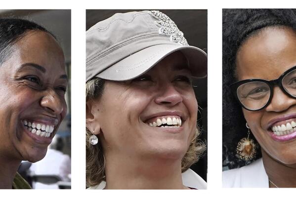 FILE - This five-picture photo combination shows candidates running for Boston mayor. From left are John Barros, Andrea Campbell, Annissa Essaibi George, Kim Janey and Michelle Wu. The five major candidates are planning to gather for a forum on Tuesday evening Aug. 31, 2021, just two weeks ahead of the preliminary election which will narrow the field to just two. (AP Photo)