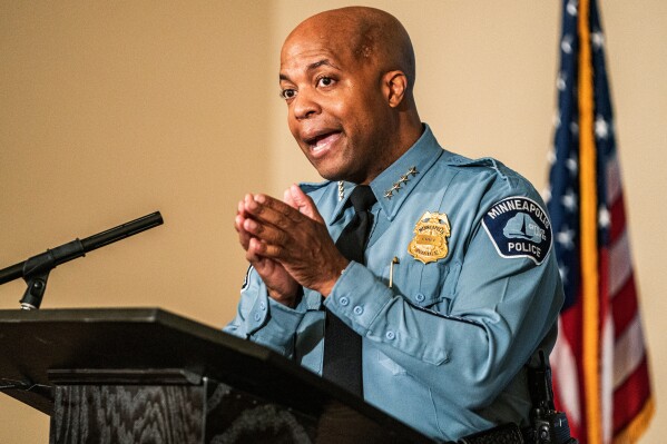 Medaria Arradondo, chief of the Minneapolis Police Department, speaks during a news conference in Minneapolis on Wednesday, June 10, 2020. (Richard Tsong-Taatarii/Star Tribune via AP)