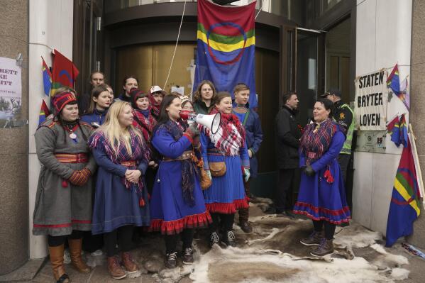 Shareholders open up for Sami Parliament President, Silje Karine Muotka, who will meet with Oil and Energy Minister Terje Aasland at the Ministry of Oil and Energy in Oslo, Thursday, March 2, 2023. (Javad Parsa/NTB Scanpix via AP)