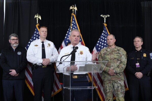 D.C. Fire and EMS Chief John Donnelly speaks during a news conference at Ronald Reagan Washington National Airport, Friday, Jan. 31, 2025, in Arlington, Va. (AP Photo/Alex Brandon)
