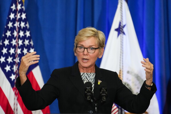 FILE - Energy Secretary Jennifer Granholm speaks at McKinstry Aug. 15, 2023, in Seattle. The Biden administration on Oct. 18 announced $3.5 billion for 58 projects across the country to strengthen electric grid resilience. (AP Photo/Lindsey Wasson, File)