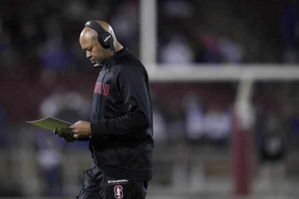 Stanford head coach David Shaw stands near the sideline during the second half of an NCAA college football game against BYU in Stanford, Calif., Saturday, Nov. 26, 2022. (AP Photo/Godofredo A. Vásquez)