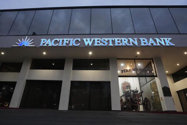 A Pacific Western Bank branch is seen Wednesday, May 3, 2023, in Thousand Oaks, Calif. (AP Photo/Mark J. Terrill)