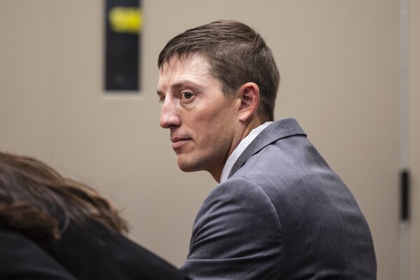 Former Grand Rapids Police officer Christopher Schurr appears at the Kent County Courthouse in Grand Rapids, Mich., Thursday, May 8, 2025. (Joel Bissell/MLive.com/Kalamazoo Gazette via AP)