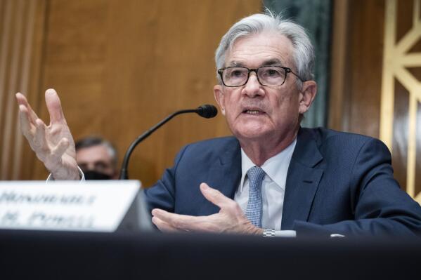 Federal Reserve Chairman Jerome Powell testifies during a Senate Banking Committee hearing, Thursday, March 3, 2022 on Capitol Hill in Washington. (Tom Williams, Pool via AP)