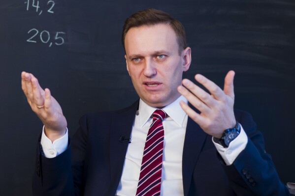 Russian opposition politician Alexei Navalny gestures while speaking during his interview to the Associated Press in Moscow, Russia on Dec. 18, 2017. (AP Photo/Alexander Zemlianichenko, File)