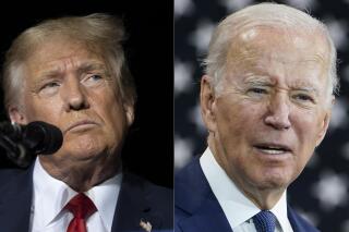 This combination of photos shows former President Donald Trump, left, and President Joe Biden, right. Biden and Trump are preparing for a possible rematch in 2024. But a new poll finds a notable lack of enthusiasm within the parties for either man as his party's leader, and a clear opening for new leadership. The poll from The Associated Press-NORC Center for Public Affairs Research finds a third of both Democrats and Republicans are unsure of who they want leading their party. (AP Photo/File)