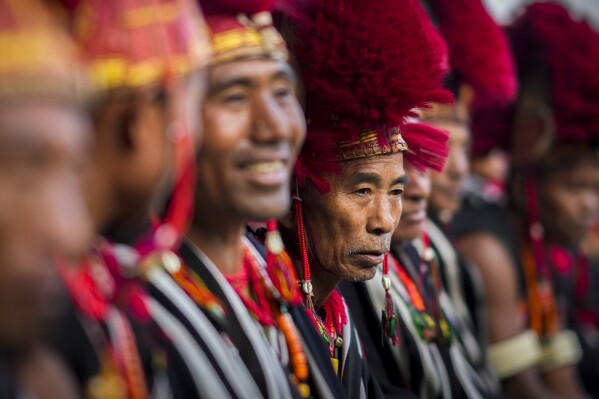 Indigenous Naga tribals participate in the Hornbill Festival in Kisama, on the outskirts of Kohima, capital of the northeastern Indian state of Nagaland, Tuesday, Dec. 10, 2024. (AP Photo/Anupam Nath)