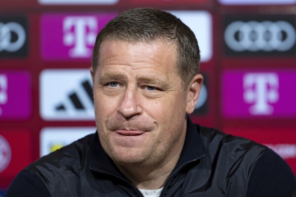 New Chief Sports Officer of FC Bayern Munich Max Eberl take part in a press conference at the Allianz Arena in Munich, Germany, Tuesday Feb. 27. 2024. Eberl will become the new Chief Sports Officer at FC Bayern Munich, starting on March 1. (Sven Hoppe/dpa via AP)