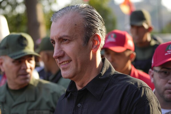 FILE - Venezuelan Petroleum Minister Tareck El Aissami arrives at the 4F military museum where late President Hugo Chavez is buried, during the activities marking the 10th anniversary of Chavez's death, in Caracas, Venezuela, March 15, 2023. Venezuela’s government announced on April 9, 2024, the arrest of El Aissami on alleged corruption allegations, about one year after his resignation. (AP Photo/Matias Delacroix, File)