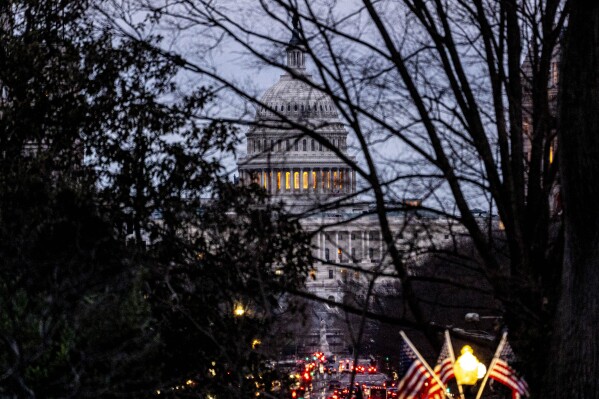The Dome of the U.S. Capitol Building is visible from the South Lawn of the White House in Washington, Friday, March 1, 2024. (AP Photo/Andrew Harnik)