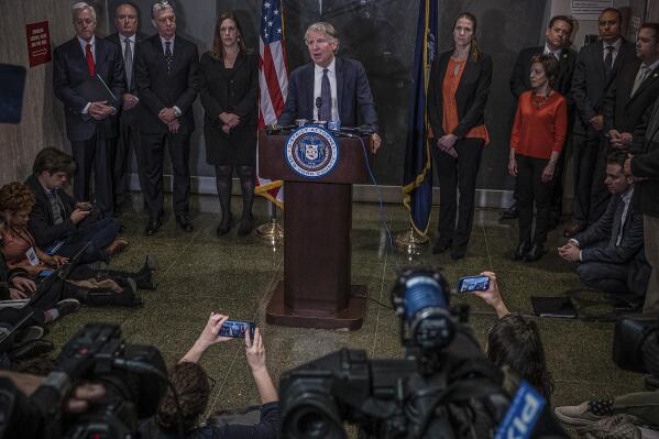 FILE - In this Monday Feb. 24, 2020 file photo, Manhattan District Attorney Cyrus Vance Jr., speaks after a verdict in the Harvey Weinstein rape trial in New York. On June 22, 2021, Democrats will be voting in a party primary for Manhattan’s next district attorney. (AP Photo/Craig Ruttle, File)