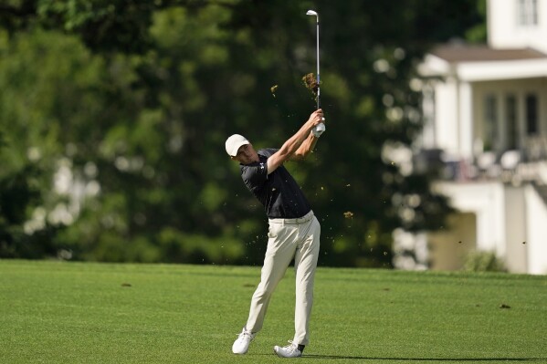 Jordan Spieth hits from the fairway on the 16th hole during the second round of the Wells Fargo Championship golf tournament at Quail Hollow on Friday, May 10, 2024, in Charlotte, N.C. (Ǻ Photo/Erik Verduzco)