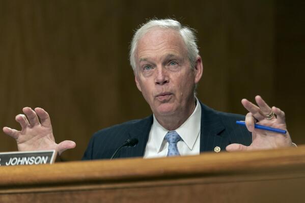FILE - Sen. Ron Johnson, R-Wisc., questions the first panel of a Senate Homeland Security and Governmental Affairs committee hearing to examine social media's impact on homeland security, Sept. 14, 2022, on Capitol Hill in Washington. Far from shying from his contrarian reputation, Johnson is leaning into controversy as he runs for his third term.  He has called for the end of guaranteed money for Medicare and Social Security, two popular programs that American politicians usually steer clear from. He’s trafficked in conspiracy theories about the 2020 election and dabbled in pseudoscience around the coronavirus. (AP Photo/Jacquelyn Martin, File)