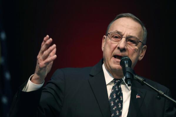 FILE- In this May 5, 2018, file photo Maine Republican Gov. Paul LePage speaks at the Republican Convention, in Augusta, Maine. The former two-term Republican governor said Monday, July 5, 2021, he’s launching a campaign for another term in Maine’s Blaine House. LePage has been critical of his successor, Democratic Gov. Janet Mills, over fiscal policies and actions during the pandemic. (AP Photo/Robert F. Bukaty, File)