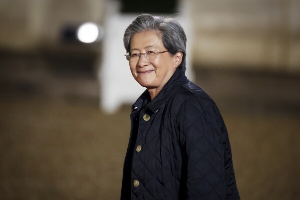 Lisa Su, CEO of Advanced Micro Devices, arrives for a dinner at the Elysee Palace, during an event on the sidelines of the Artificial Intelligence Action Summit in Paris, Monday, Feb. 10, 2025. (AP Photo/Thomas Padilla, File)