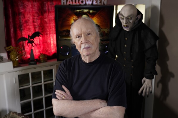 Director John Carpenter poses for a portrait at his office, Tuesday, Oct. 3, 2023, in Los Angeles. (AP Photo/Chris Pizzello)