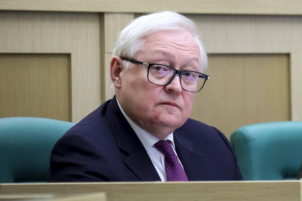 FILE - In this photo released by The Federal Assembly of The Russian Federation, Russian Deputy Foreign Minister Sergei Ryabkov attends a session of the Federal Assembly in Moscow, Russia, Wednesday, April 12, 2023. Deputy Foreign Minister Sergei Ryabkov told reporters that Moscow will rescind the ratification of the nuclear test ban treaty to 