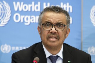 FILE - In this Feb. 24, 2020, file photo, Tedros Adhanom Ghebreyesus, Director General of the World Health Organization (WHO), addresses a press conference about the update on COVID-19 at the World Health Organization headquarters in Geneva, Switzerland. The director-general of the World Health Organization on Thursday July 23, 2020, has upbraided U.S. Secretary of State Mike Pompeo for “untrue and unacceptable” comments as he responded to reported allegations that included the health agency chief having been “bought” by China. (Salvatore Di Nolfi/Keystone via AP, File)
