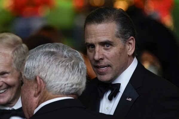 Hunter Biden talks with guests during a State Dinner for India's Prime Minister Narendra Modi at the White House in Washington, Thursday, June 22, 2023. (AP Photo/Susan Walsh)