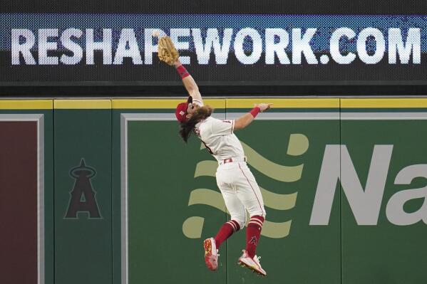 Los Angeles Angels center fielder Brandon Marsh during an at bat in a