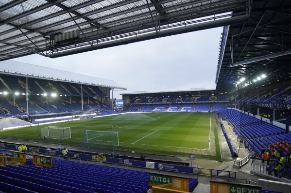 A general view of Goodison Park stadium ahead of the English Premier League soccer match between Everton and Liverpool, in Liverpool, England, Wednesday, Feb.12, 2025. (AP Photo/Dave Thompson, File)