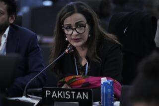 Sherry Rehman, minister of climate change for Pakistan, speaks during a closing plenary session at the COP27 U.N. Climate Summit, Sunday, Nov. 20, 2022, in Sharm el-Sheikh, Egypt. (AP Photo/Peter Dejong)