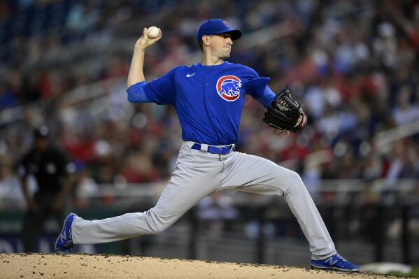 Chicago Cubs starting pitcher Kyle Hendricks delivers during the third inning of a baseball game against the Washington Nationals, Saturday, July 31, 2021, in Washington. (AP Photo/Nick Wass)