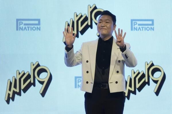 South Korean singer PSY poses for a photo during a press conference to unveil his ninth full-length studio album titled "PSY 9th." in Seoul, South Korea, Friday, April 29, 2022. (AP Photo/Ahn Young-joon)