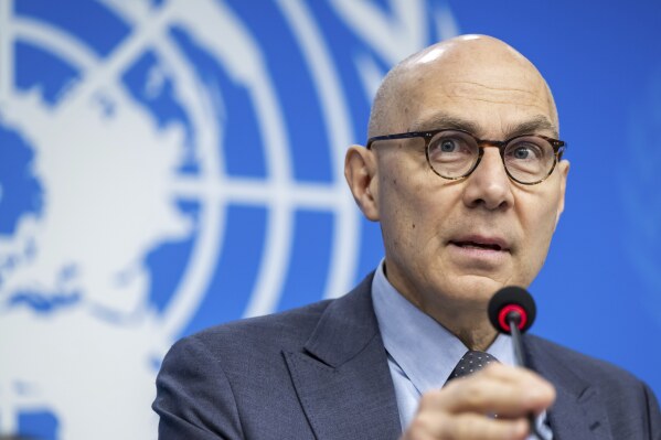 U.N. High Commissioner for Human Rights (UNHCR) Volker Türk speaks during a press conference at the European headquarters of the United Nations, in Geneva, Switzerland, Wednesday, Feb. 12, 2025. (Martial Trezzini/Keystone via AP, File)