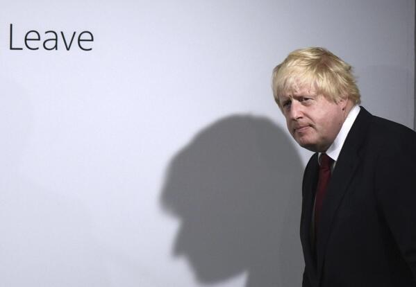 FILE - Vote Leave campaigner Boris Johnson arrives for a press conference at Vote Leave headquarters in London Friday, June 24, 2016. British media say Prime Minister Boris Johnson has agreed to resign on Thursday, July 7 2022, ending an unprecedented political crisis over his future. (Mary Turner/Pool via AP, File)