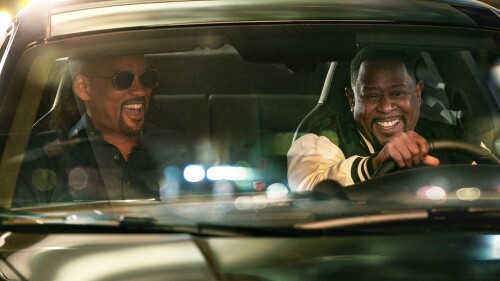 This image released by Sony Pictures shows Will Smith, left, and Martin Lawrence in "Bad Boys: Ride or Die." (Frank Masi/Columbia Pictures-Sony via AP)