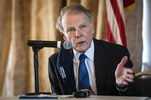 FILE - Illinois' former Speaker of the House Michael Madigan speaks during a committee hearing Thursday, Feb. 25, 2021, in Chicago. AT&T Illinois on Friday, Oct. 14, 2022,  agreed to pay $23 million to resolve a federal criminal investigation into alleged misconduct involving the company’s efforts to illegally influence former Illinois Speaker of the House Michael Madigan.  (Ashlee Rezin Garcia/Chicago Sun-Times via AP, File)