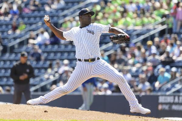 New York Yankees starting pitcher Luis Severino throws during the