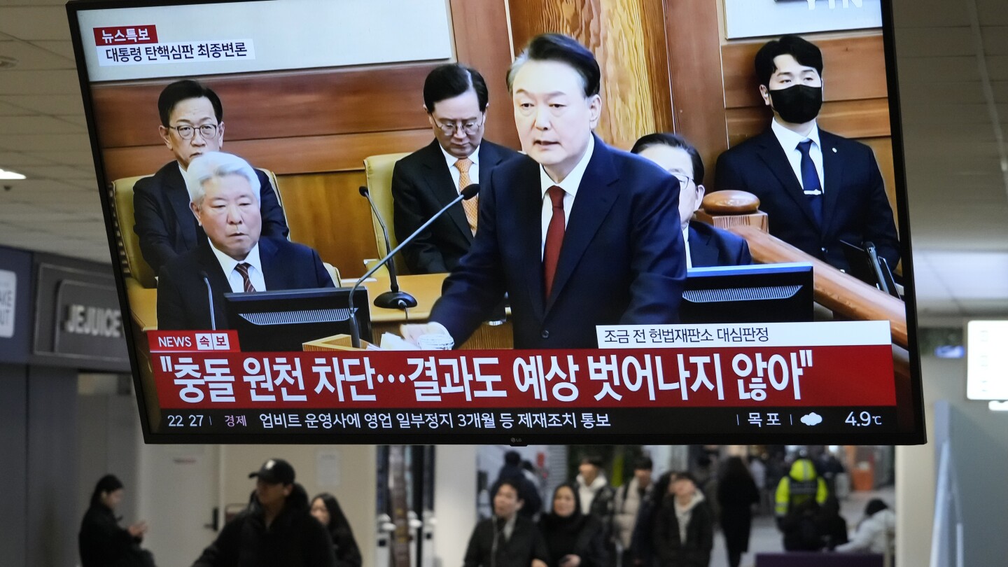 South Korea’s Yoon defends his martial law decree as impeachment ruling nears