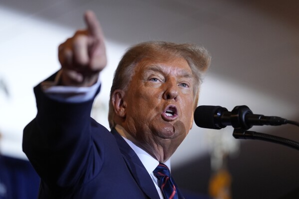 Republican presidential candidate former President Donald Trump speaks at a primary election night party in Nashua, N.H., Tuesday, Jan. 23, 2024. (AP Photo/Matt Rourke)