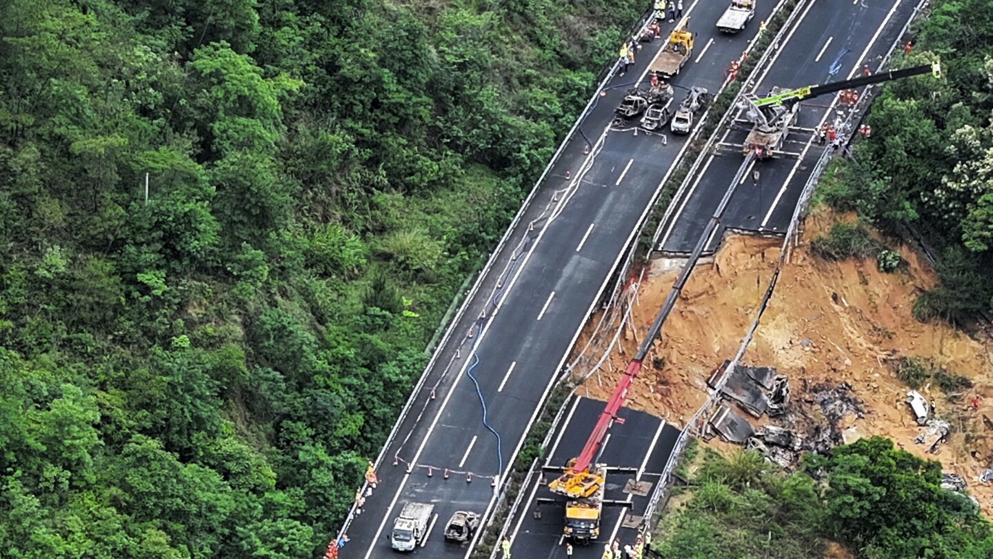 Freeway cave in in China's southern Guangdong province leaves a minimum of 19 lifeless